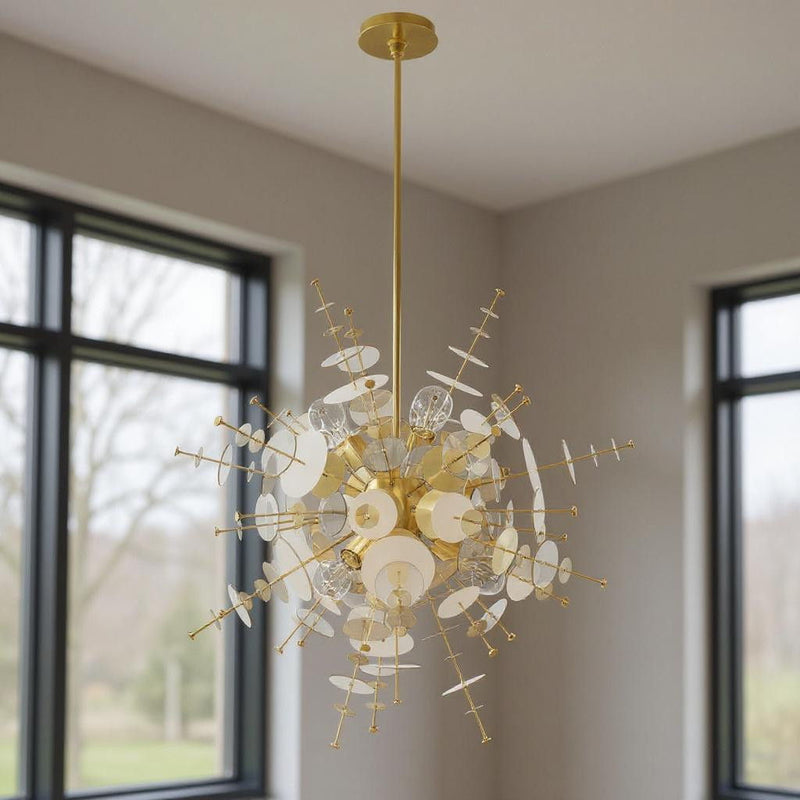 38" Six Light Dimmable Chandelier With Shades - Brass