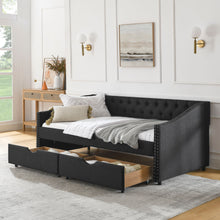 Load image into Gallery viewer, Upholstered Tufted Daybed With 2 Drawers, Waved Arms
