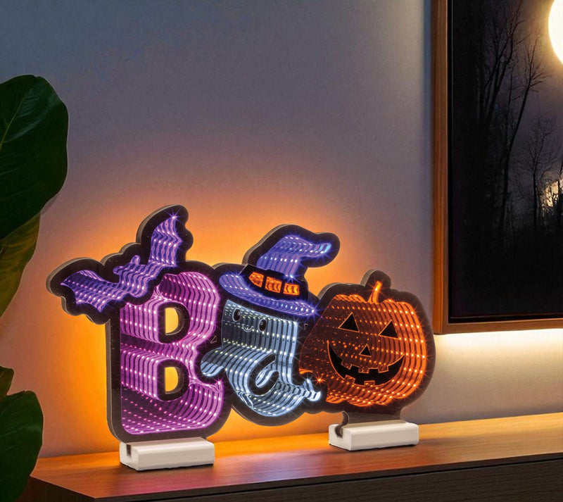 Halloween Tabletop Sign With LED - Purple / Orange / Black