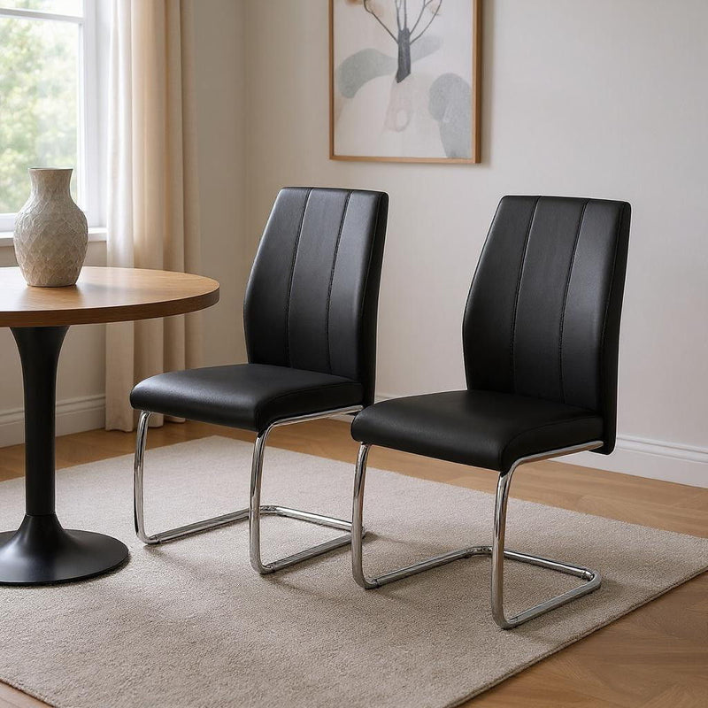 Upholstered Faux Leather Dining Room Side Chairs (Set of 2) - Black