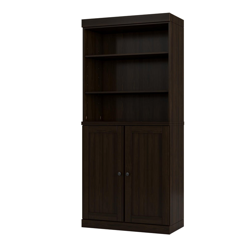 Adjustable Six Tier Library Bookcase With Two Doors (745631) - Espresso
