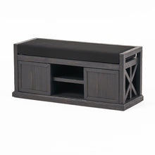 Load image into Gallery viewer, Wood Bench With 2 Open Shelves And Water Resistant Cushion - Dark Gray
