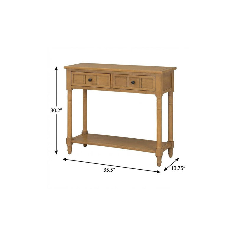 Console Table With Shelf Two Drawers - Natural