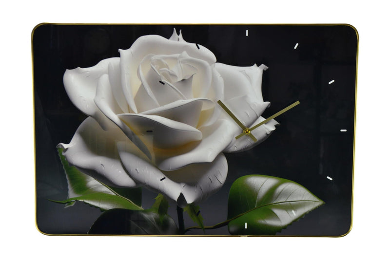 Silent Roses Floral Wall Clock - White / Black / Green