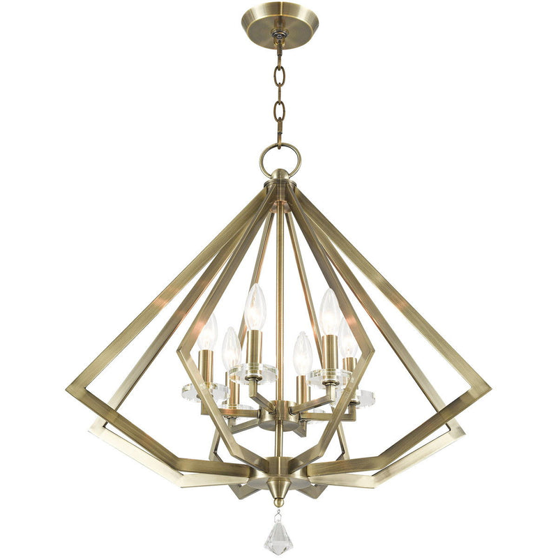 26'' Six Light Dimmable Chandelier With Shades - Antiqued Brass
