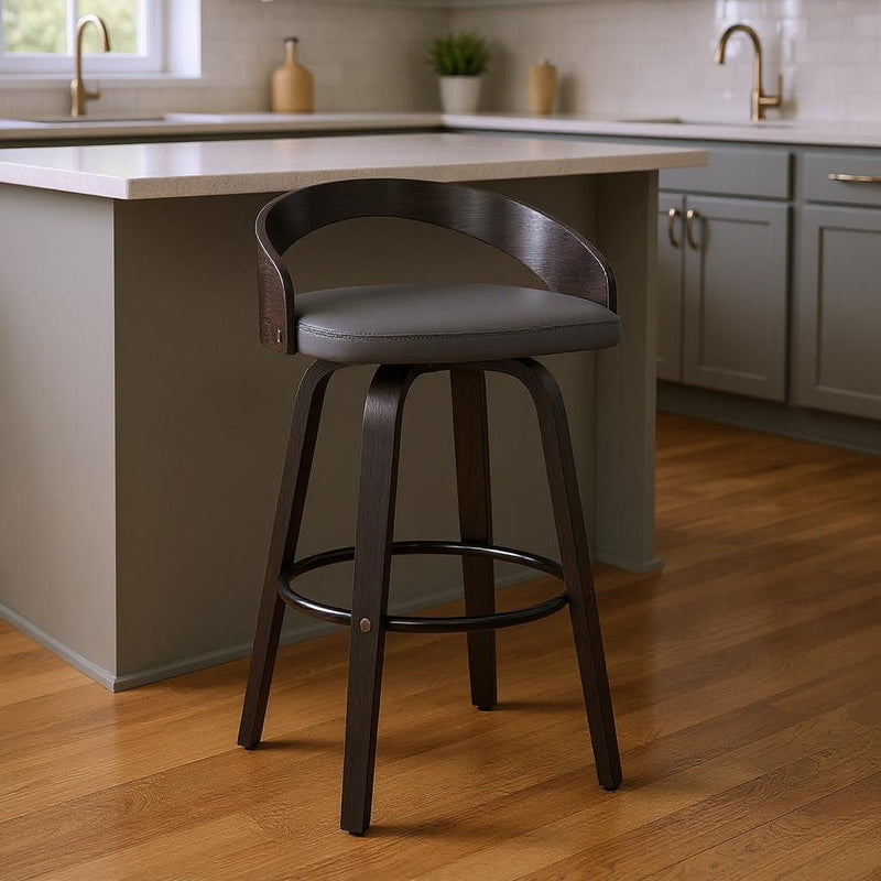 Faux Leather And Iron Swivel Low Back Counter Height Bar Chair - Gray And Black