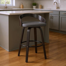 Load image into Gallery viewer, Faux Leather And Iron Swivel Low Back Counter Height Bar Chair - Gray And Black
