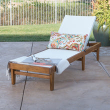 Load image into Gallery viewer, Outdoor Chaise Lounge With Acacia Wood Frame - White / Teak
