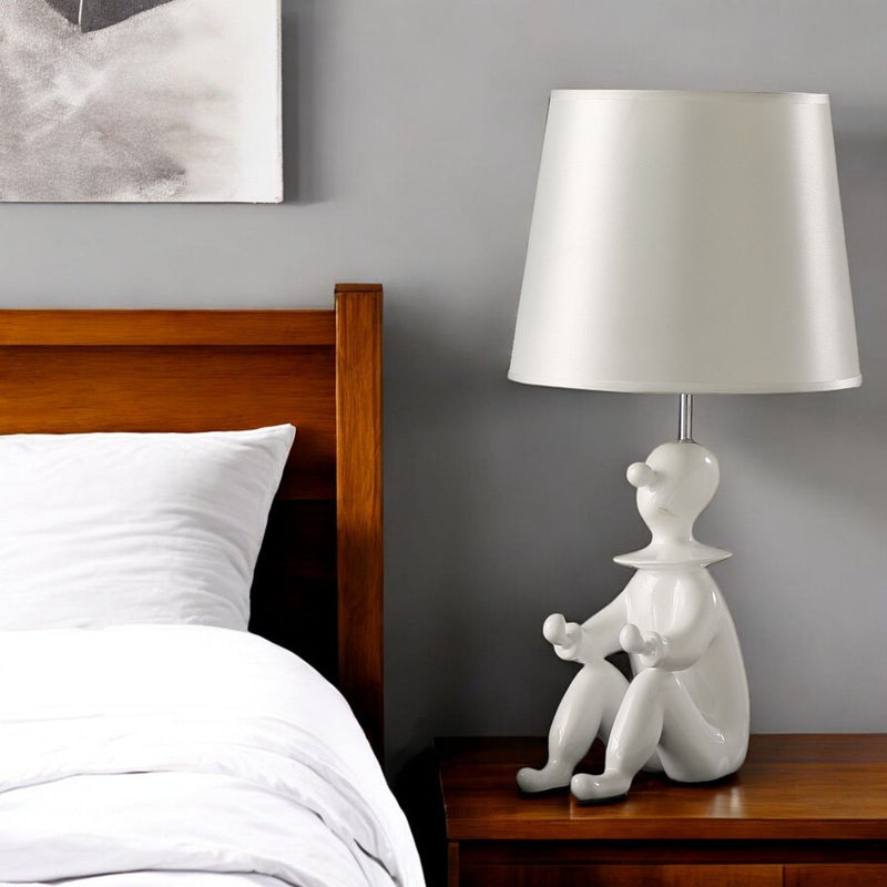 Bedside Table Lamp With Silver Empire Shade - White
