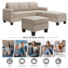 Load image into Gallery viewer, [New] [VIDEO provided] 81.1*76.3*35&quot; Reversible Sectional Couch with Storage Ottoman L-Shaped Sofa,Sectional Sofa with Chaise,Nailheaded Textured Fabric 3 pieces Sofa Set,Warm Grey
