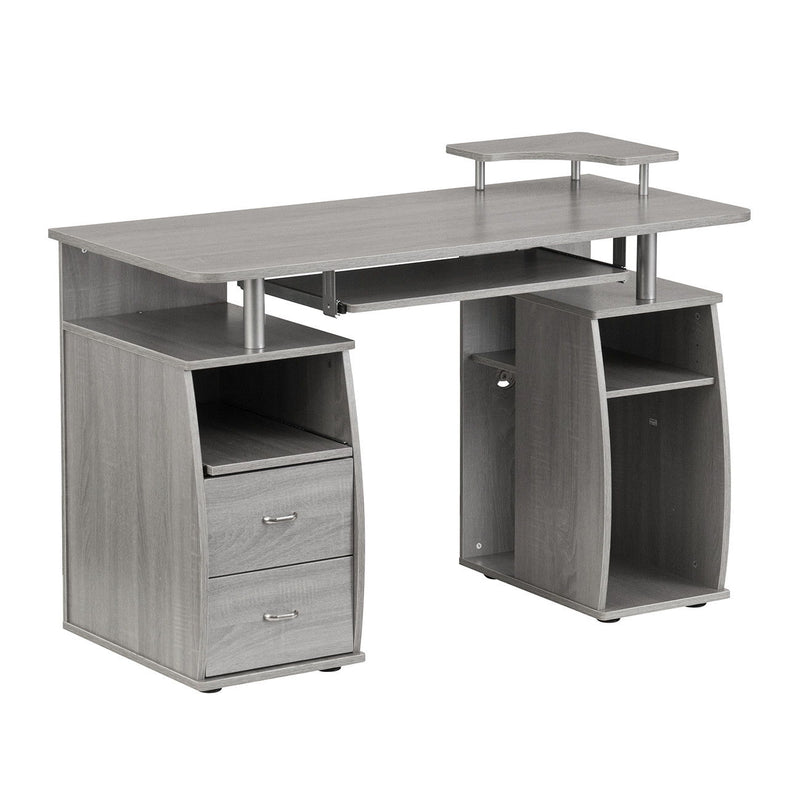 Pedestal Computer Desk With Two Drawers - Gray