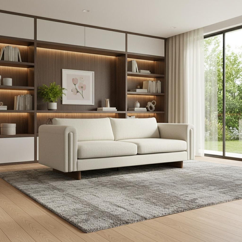 84" Fabric Sofa With Walnut Legs - Ivory