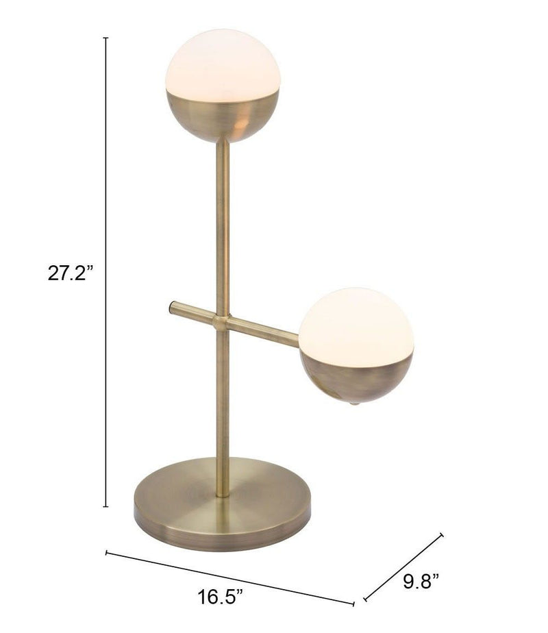 Metal Bedside Table Lamp With Off-White Globe Shade - Brass