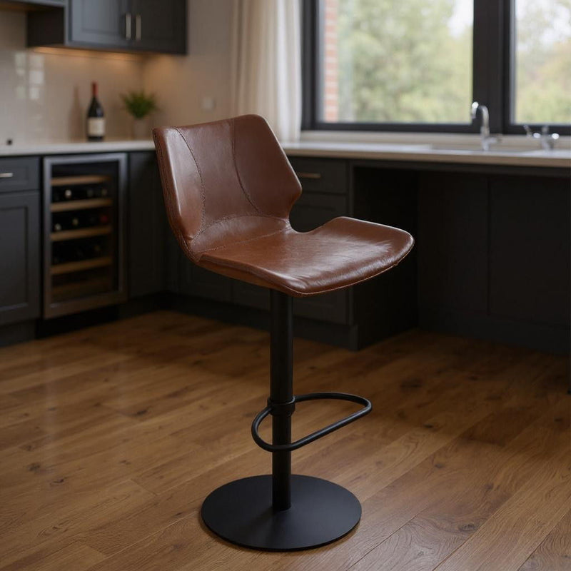 Faux Leather Swivel Low Back Adjustable Height Bar Chair - Coffee / Black
