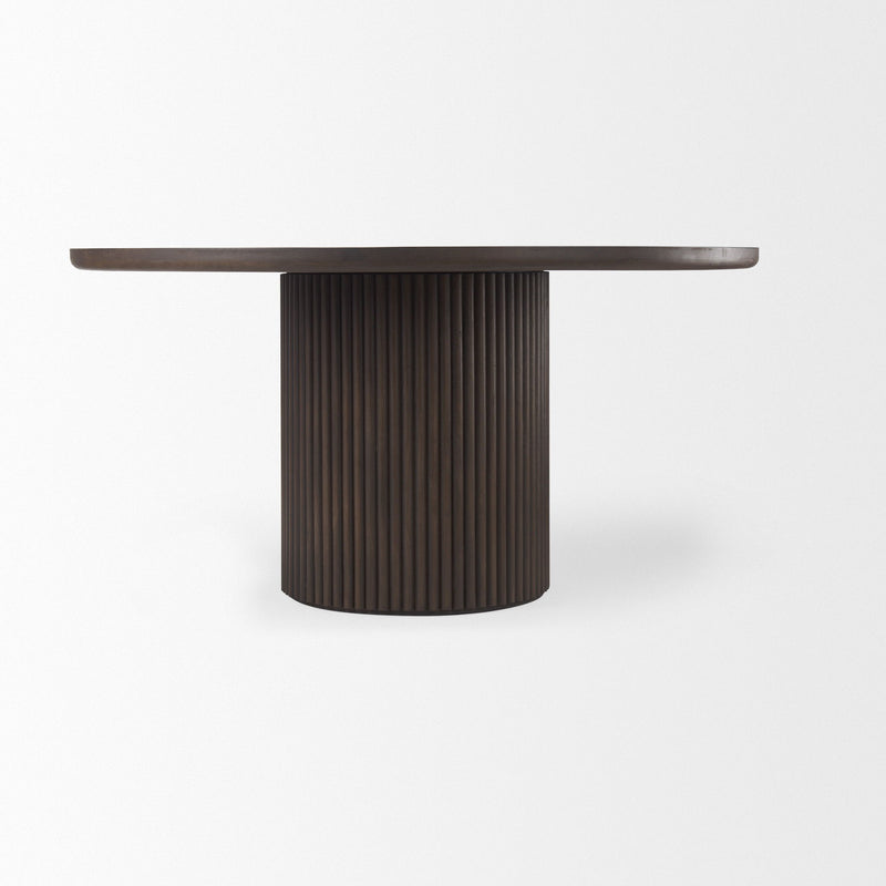 Solid Wood Pedestal Base Round Top Dining Table (727869) - Brown