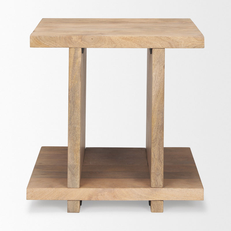 22" Solid Wood Sled End Table With Shelf - Brown