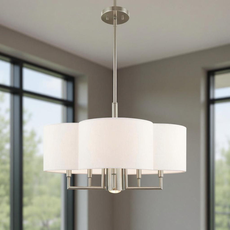 18" Six Light Dimmable Chandelier With Shades - Nickel