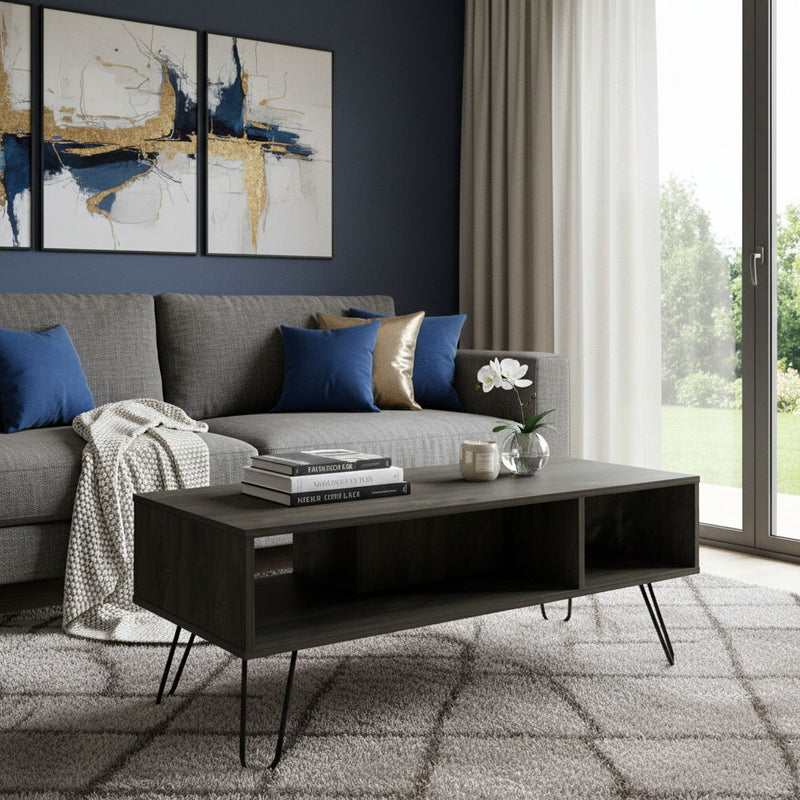 Wood Coffee Table With Two Shelves (Set of 2) - Black / Espresso