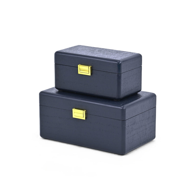 Hand Painted Decorative Box (Set of 2) - Navy Blue