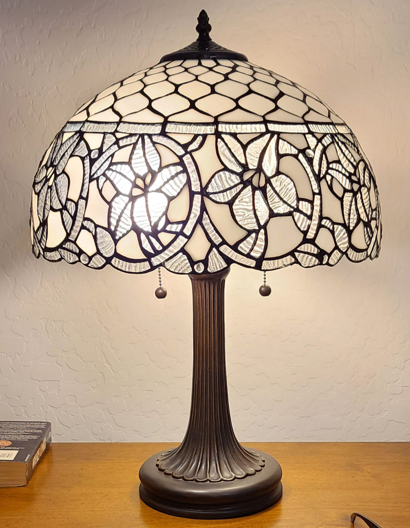 Metal Two Light Candlestick Table Lamp With Shade - Dark Brown / White / Black