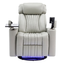 Load image into Gallery viewer, 270° Power Swivel Recliner Home Theater Chair With Hidden Arm Storage, LED Light, Cup Holder, And Tray Table
