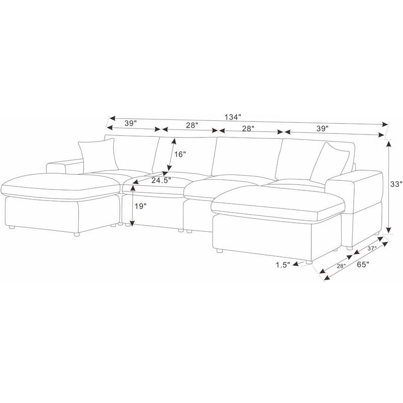 Upholstered Symmetrical Modular Sectional With 6 Seating