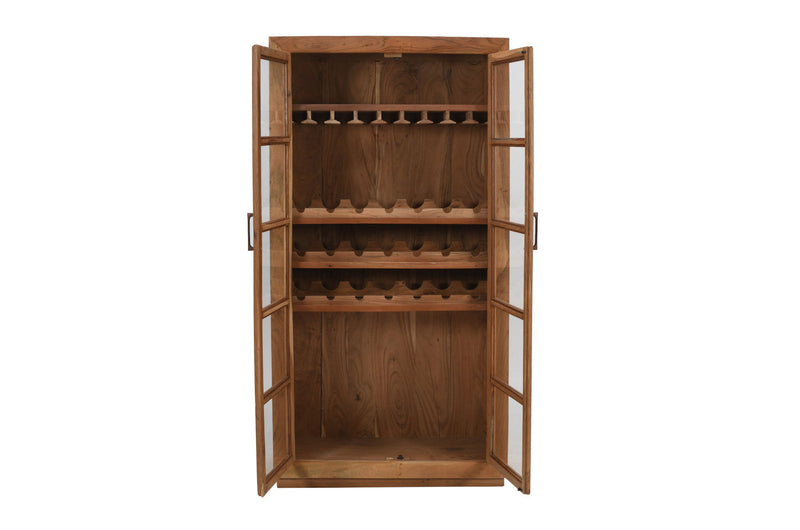 42" Solid Wood And Glass Bar Cabinet With Four Shelves - Brown