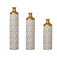 Load image into Gallery viewer, Floor Metal Vase Modern Style Decoration Home Droplet Shaped Metal Vase 3 Piece Set Gorgeous Home Decoration Large Glazed Metal Vase - Gold / White
