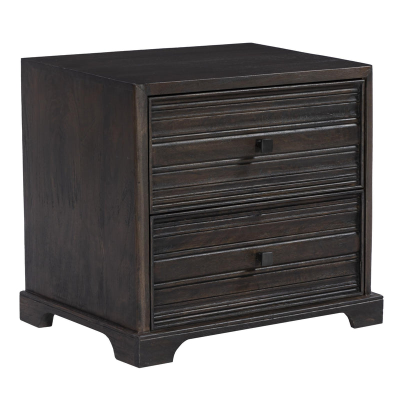 Solid Wood Distressed Carved Geometric Two Drawer Nightstand - Umber