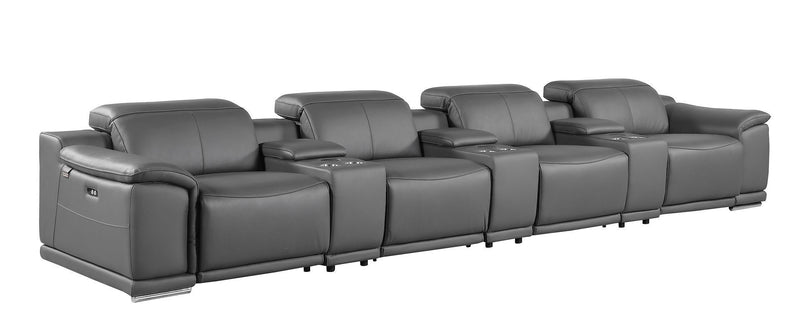 Italian Leather Reclining Metal USB Sofa (720414) - Dark Gray