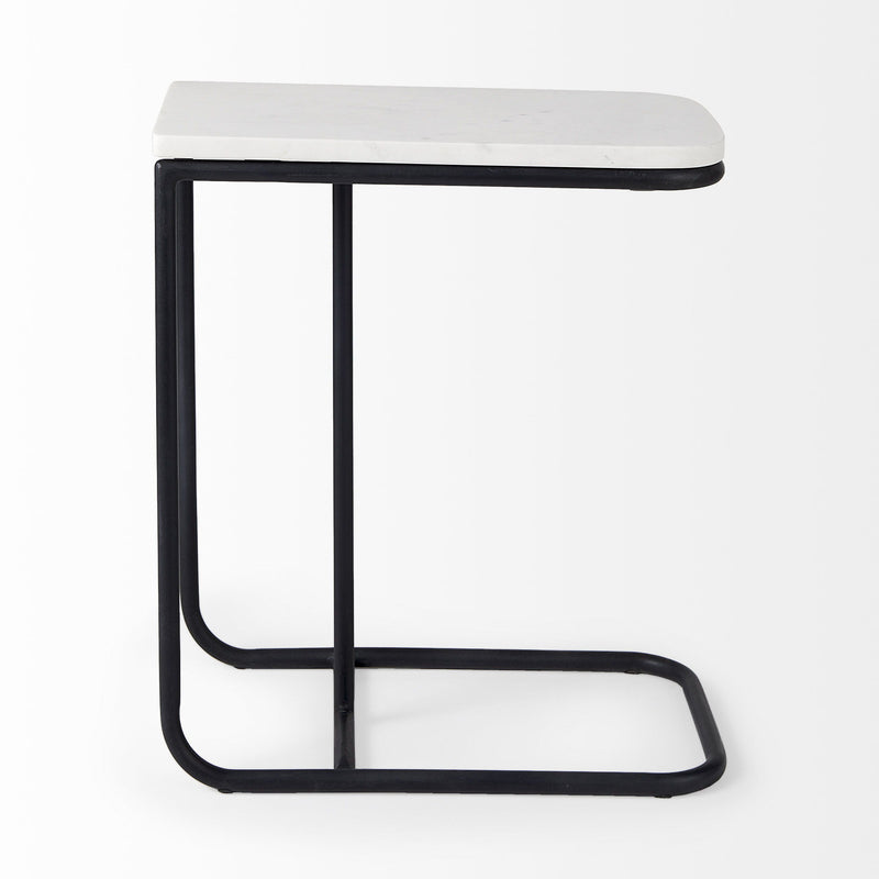 23" Marble And Metal End Table - Black And White