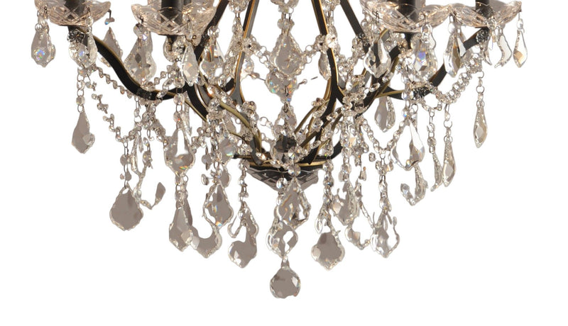 Candle Style Six Light Metal Crystal Glass Chandelier - Black