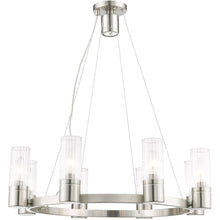 Load image into Gallery viewer, 20" Eight Light Metal Dimmable Chandelier With Shades - Nickel / Clear
