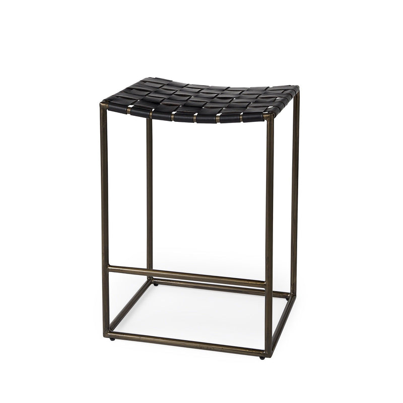 Leather And Iron Backless Bar Chair - Black / Brown