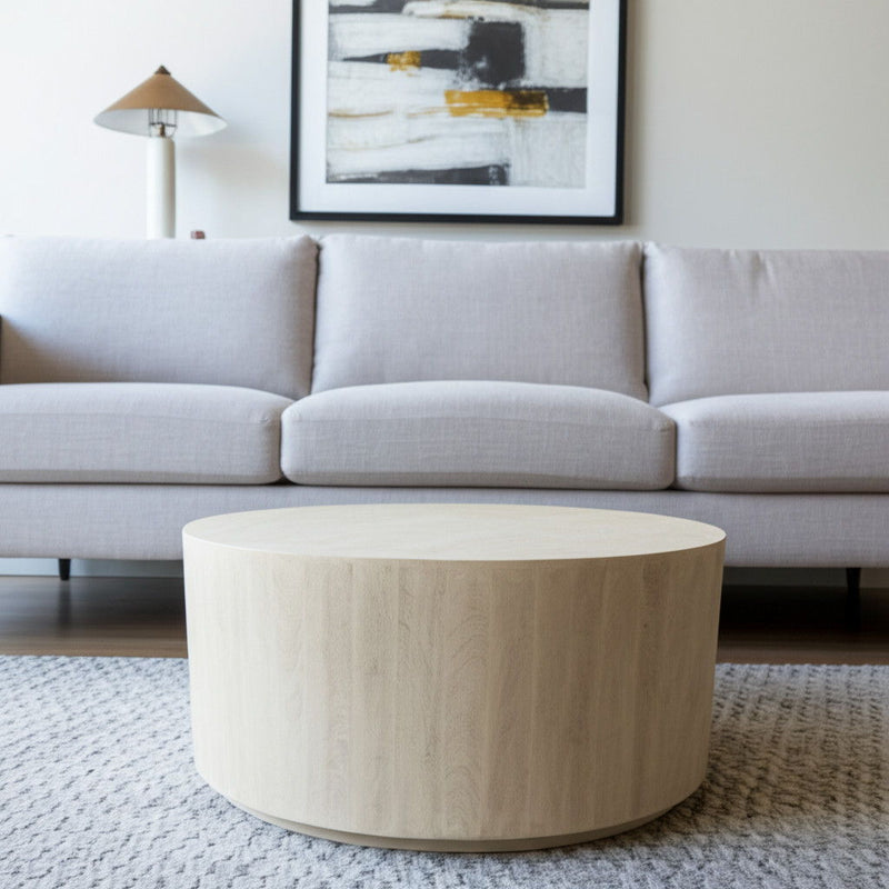 36" Solid Wood Round Distressed Coffee Table - Natural