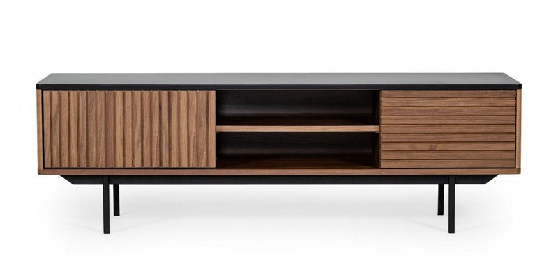 63" Wood Open And Enclosed Storage TV Stand - Gray And Walnut