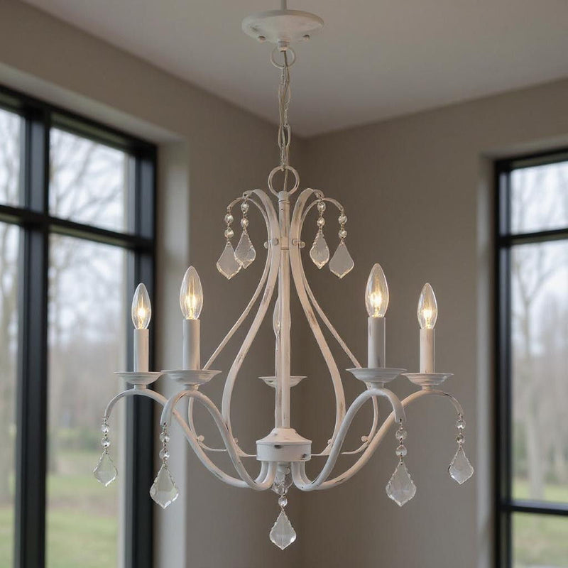 23" Five Light Dimmable Chandelier With Shades - White