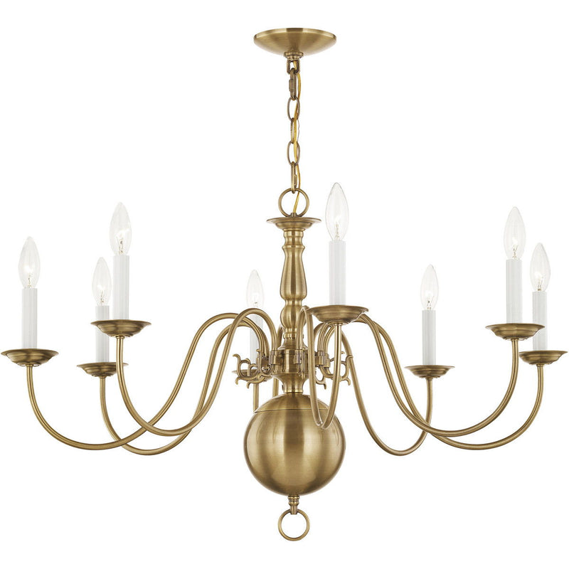 21" Eight Light Dimmable Chandelier With Shades - Antiqued Brass