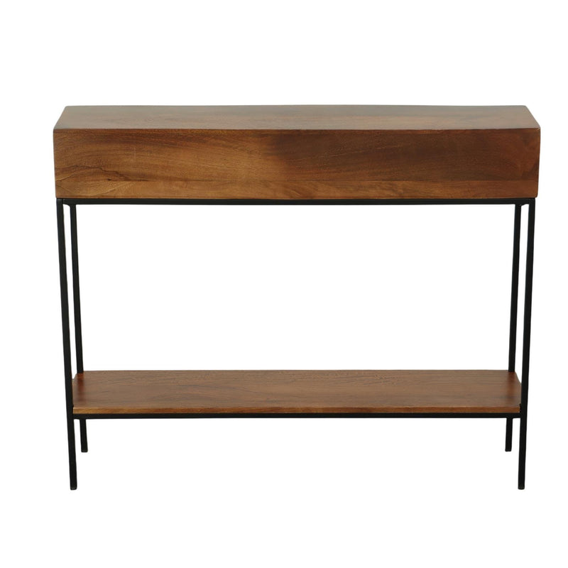 And Black Solid Wood And Iron Console Table With Shelf - Chestnut