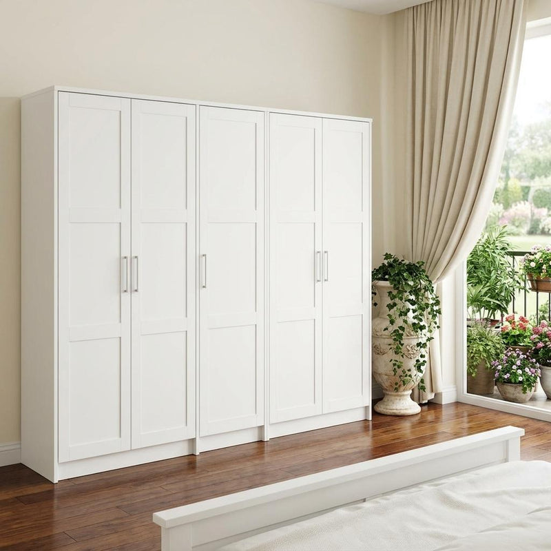 Solid Wood Five Door Combo Dresser - White