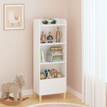 Load image into Gallery viewer, 4 Tier Bookcase, Book Display With Safety Restraint, Storage Cabinet For Playroom - White
