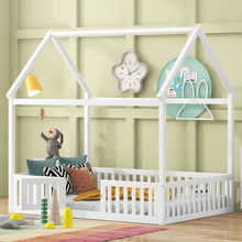 Load image into Gallery viewer, Wood House Bed With Fence And Door
