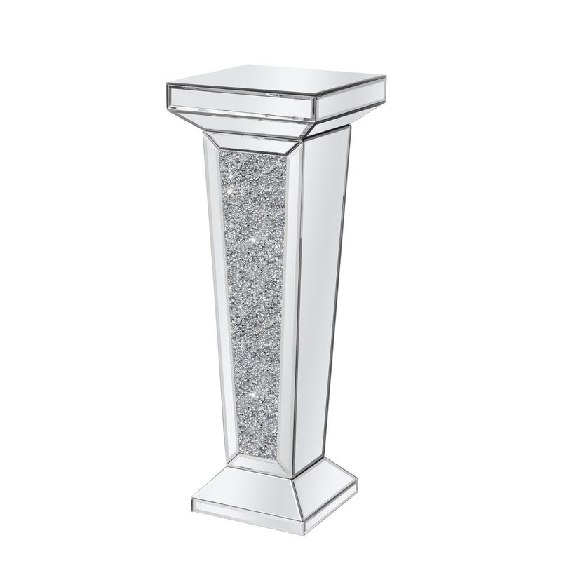Mirrored Glass Faux Crystals Pedestal Accent Table - Silver