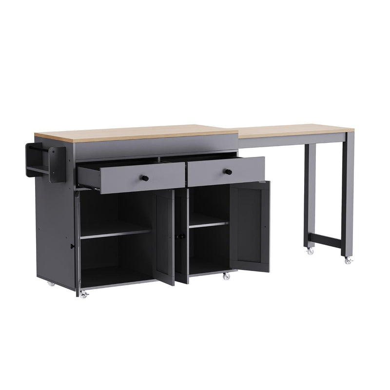 Brown And Wood Flat Door Rolling Kitchen Cart - Gray