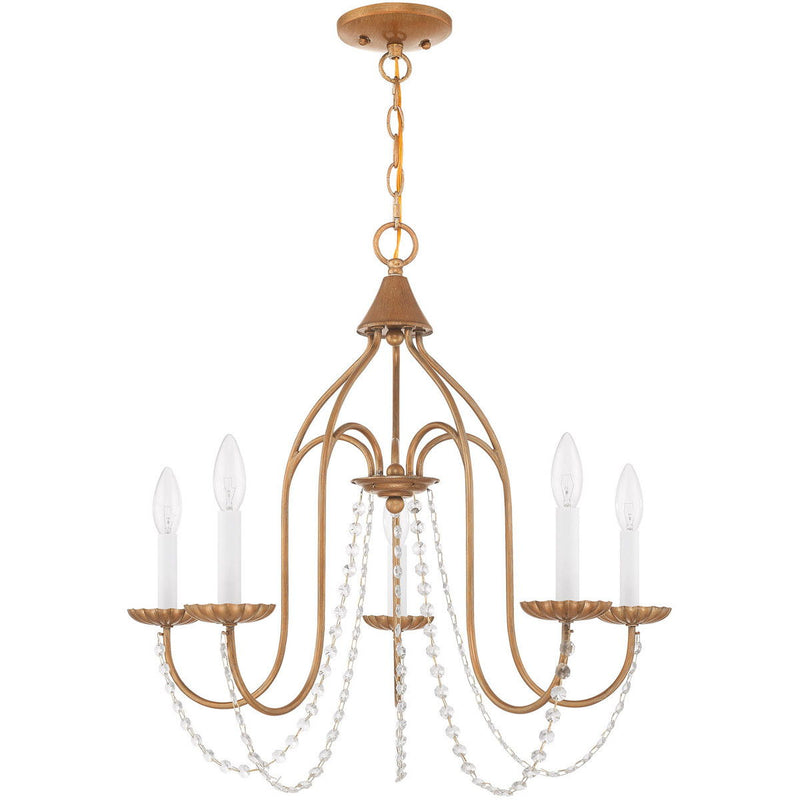 Five Light Dimmable Chandelier With Shades - Antiqued Gold