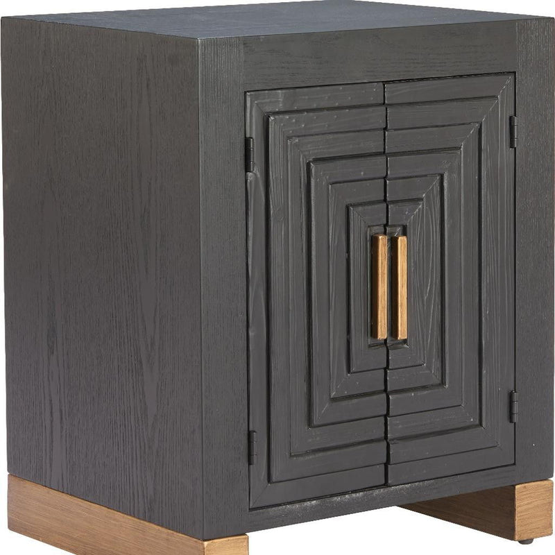 Distressed Wood Floor Shelf End Table With Two Shelves - Black / Natural