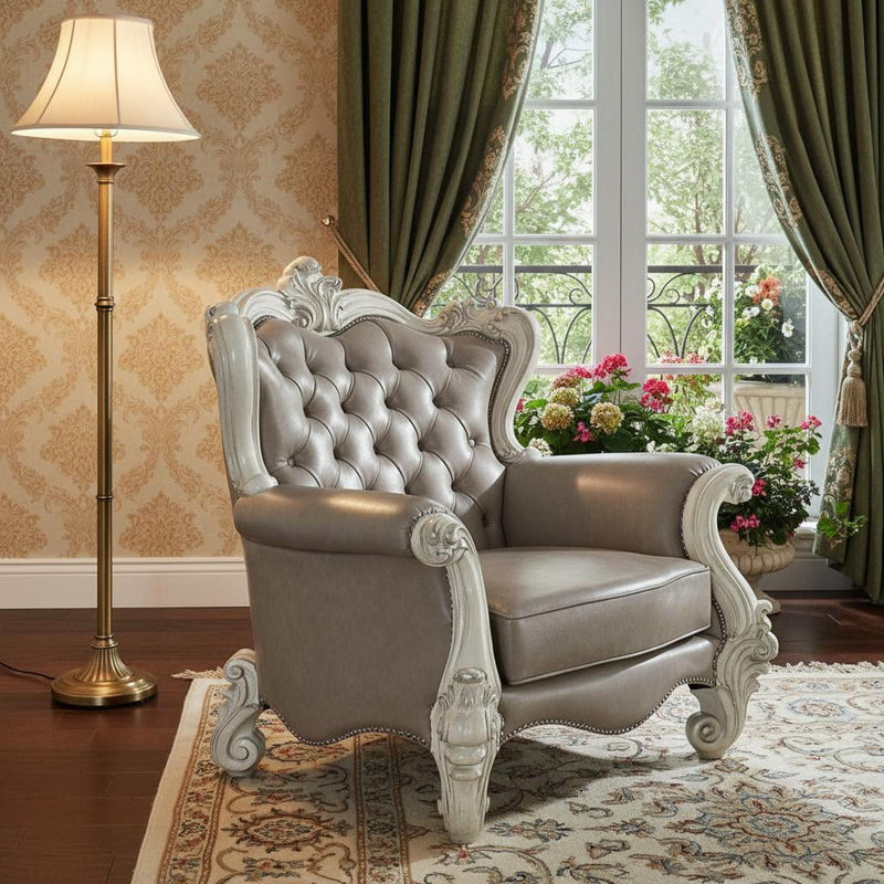 Faux Leather Tufted Wingback Chair - Gray And Bone