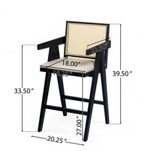Load image into Gallery viewer, Woven Cane Plastic Backrest Bar Stool Foam Padded Fabric Seat &amp; Durable Rubberwood Frame - Cream Gray
