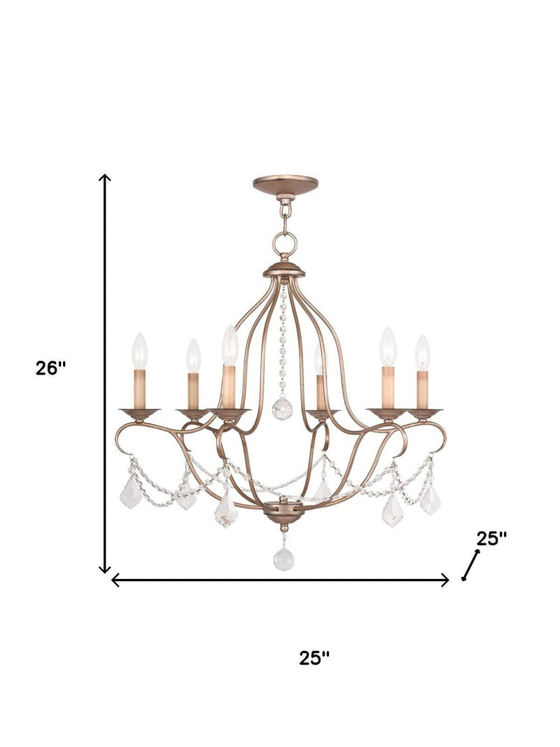 Six Light Metal Dimmable Chandelier With Shades - Silver
