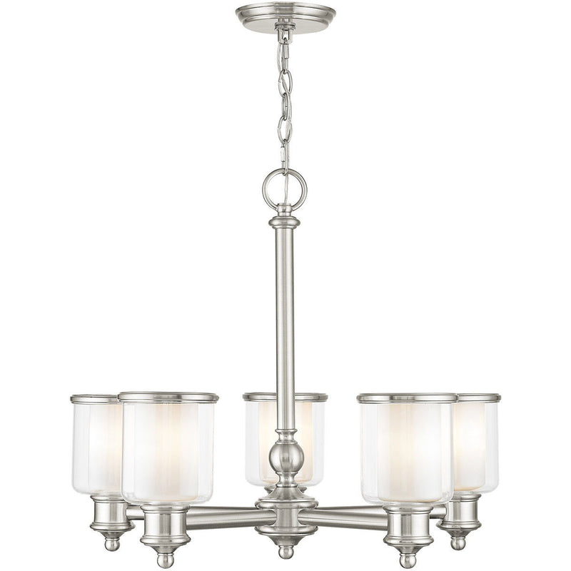 21'' 5 Light Dimmable Chandelier With Shades - Nickel